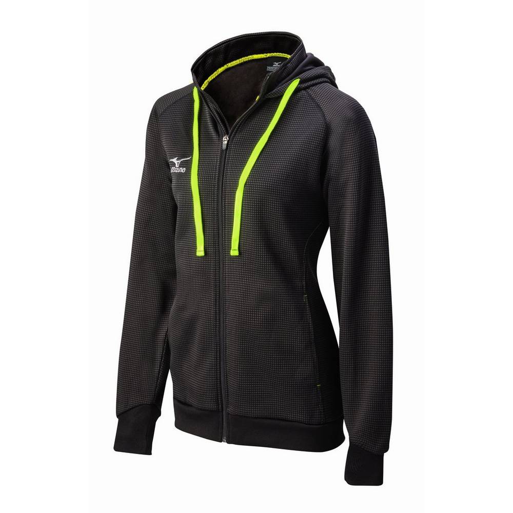 Mizuno Pro Full Cipzáros Hoody Női Kapucnis Pulóver Fekete/Citrom TZX713824